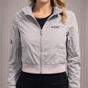 Members Only Light Gray Cropped Bomber Jacket